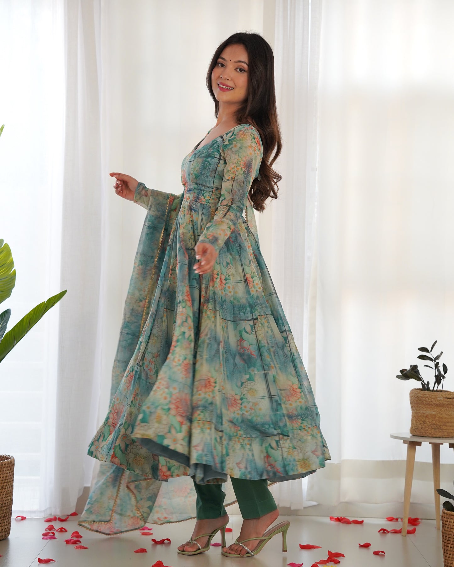 Party Wear Soft Organza Print Ready to Wear Gown