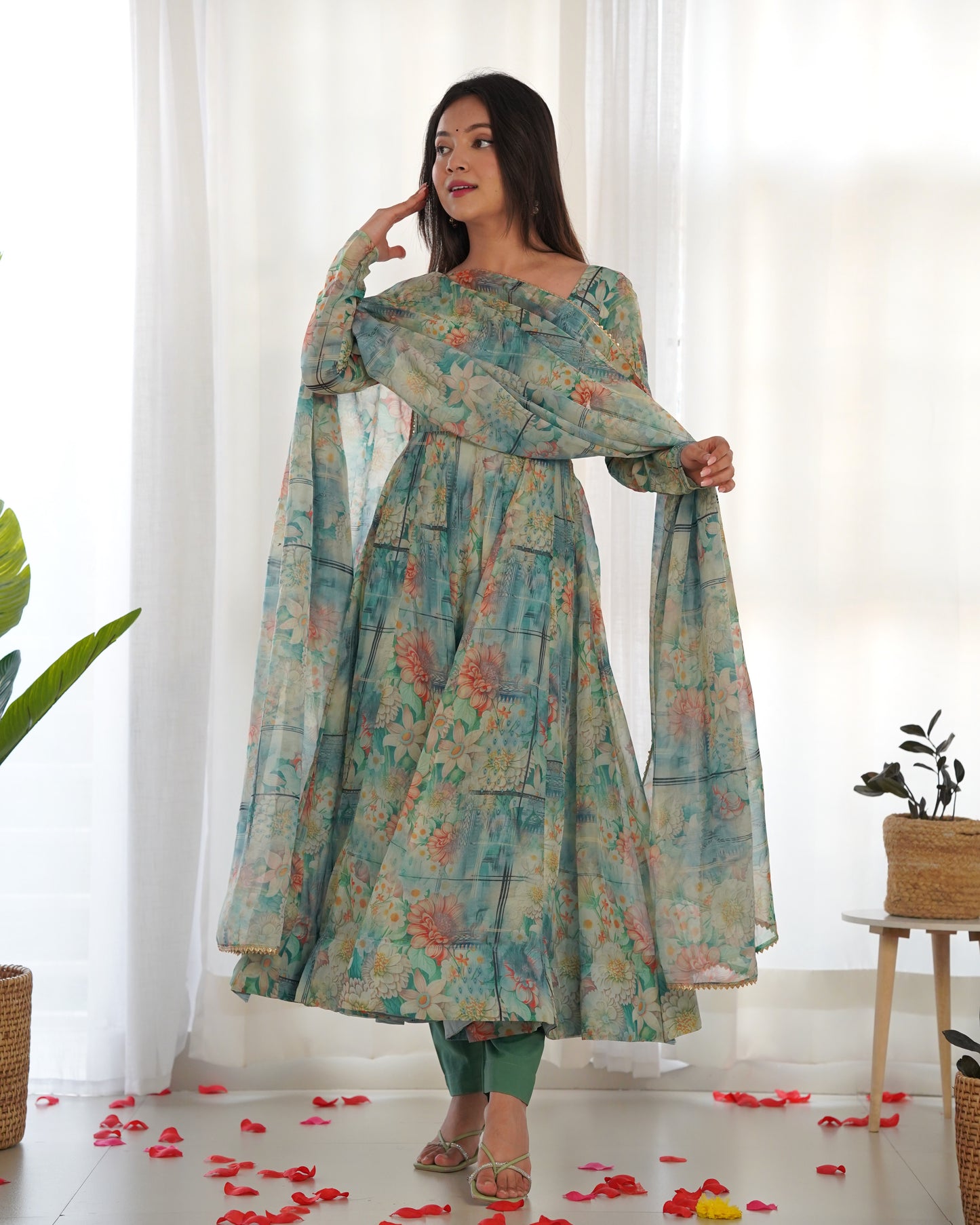 Party Wear Soft Organza Print Ready to Wear Gown