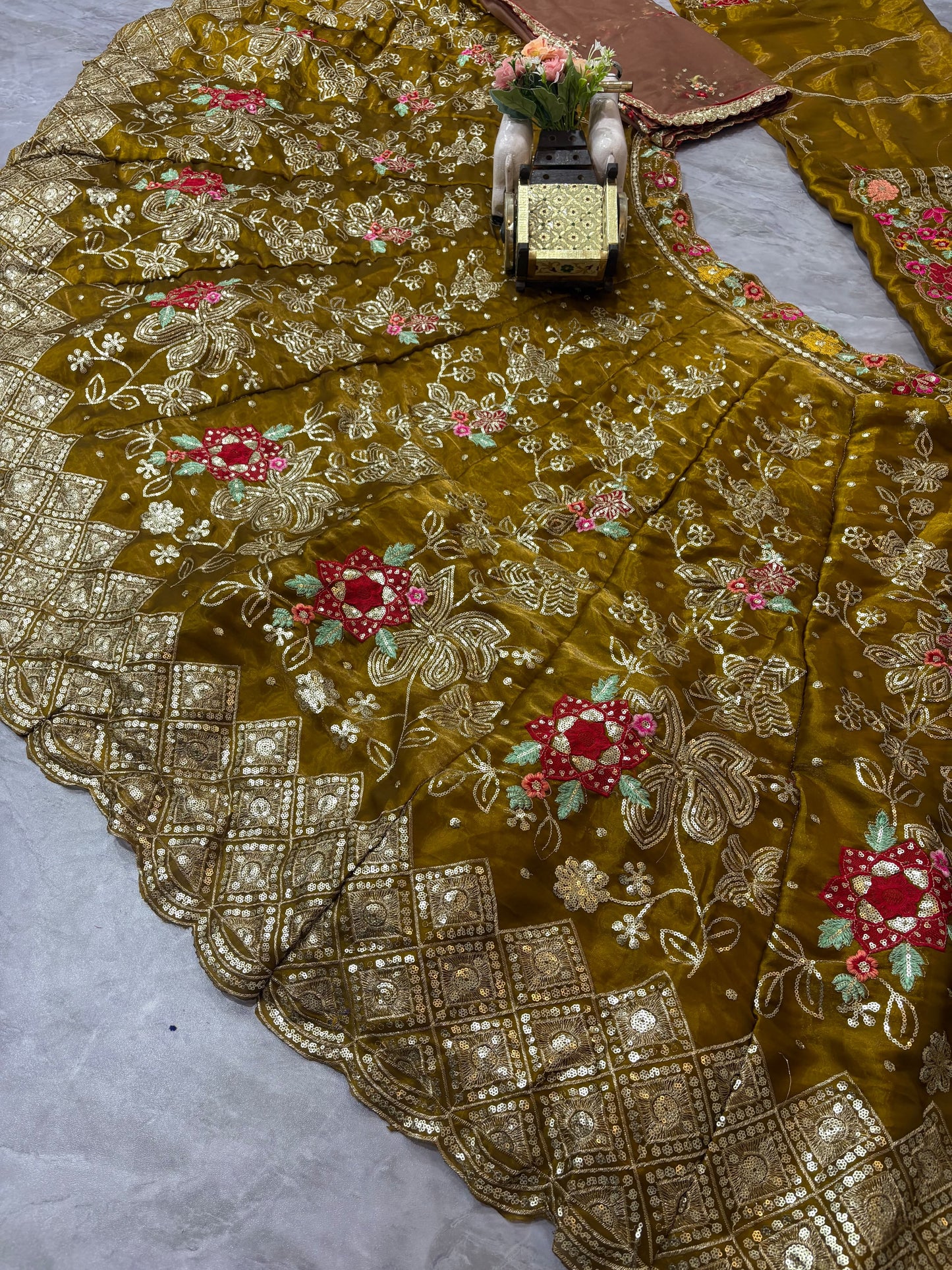 Mustard Color Jimmi Chu Silk Embroidered Lehenga Choli With Cancan