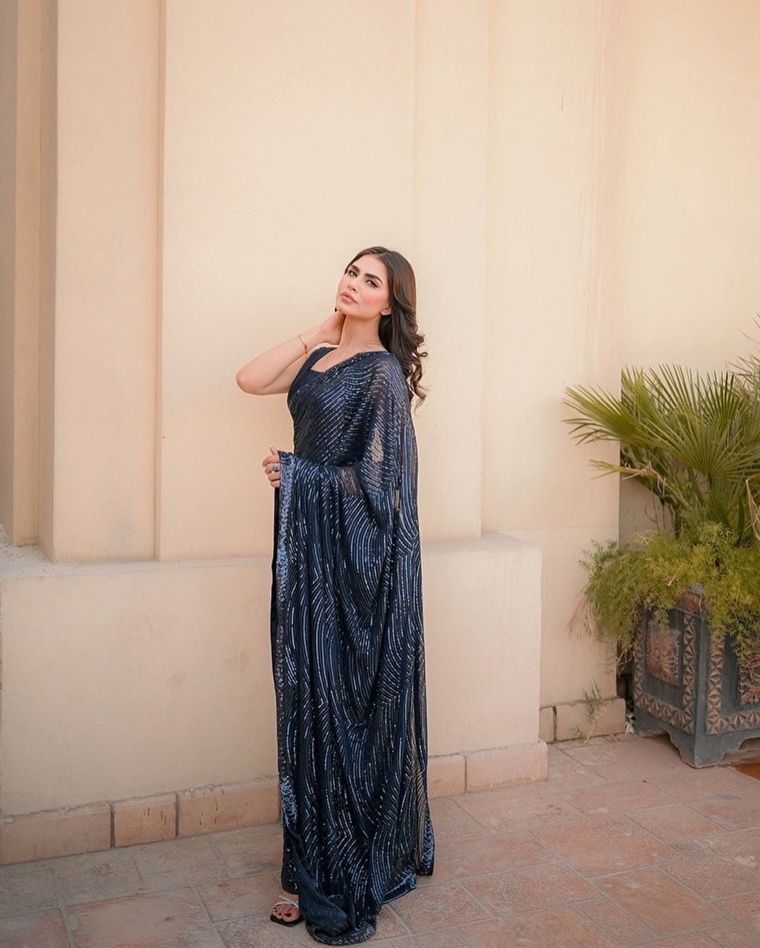 Latest Tranding Sparkle Black Saree With Embroidery work