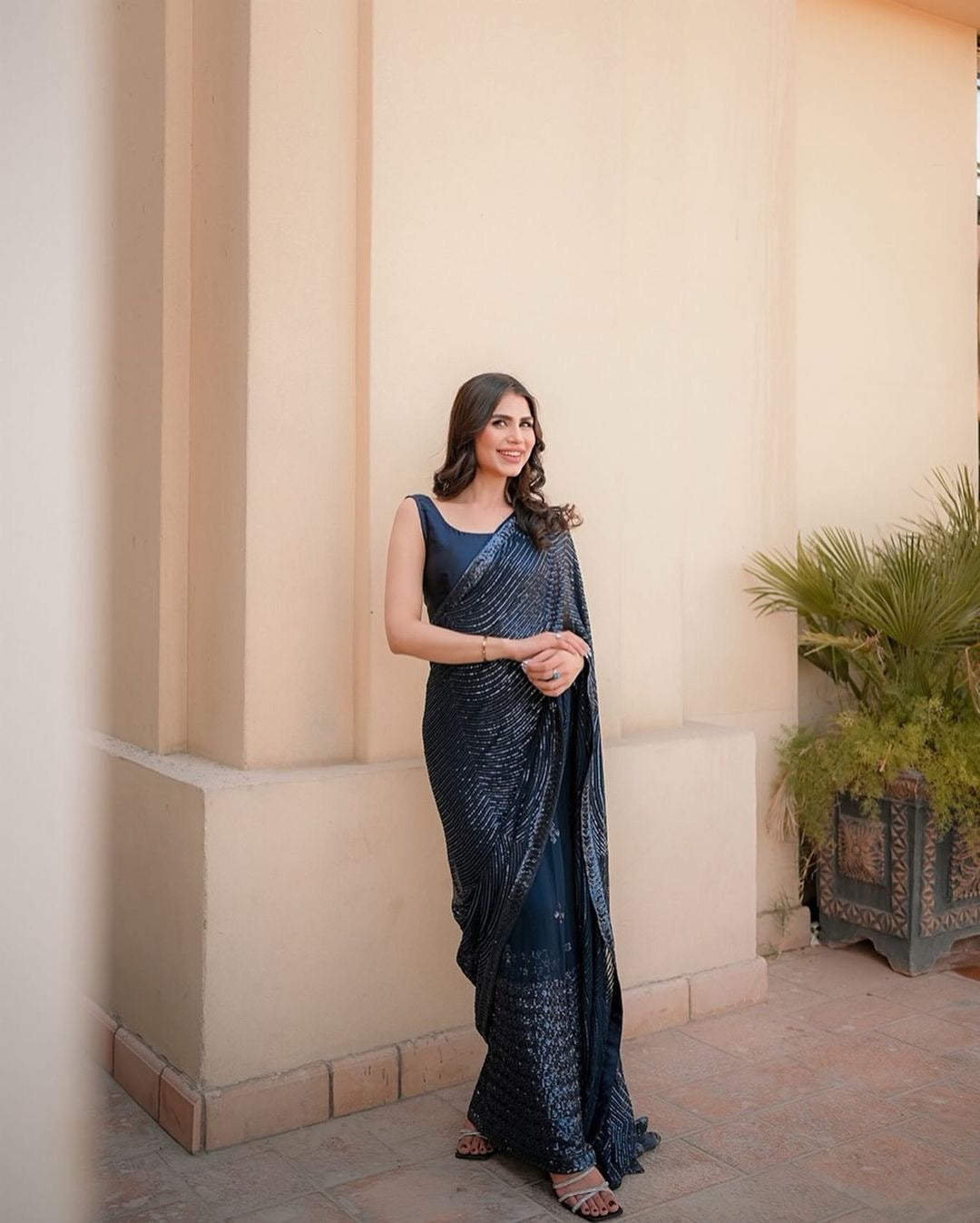 Latest Tranding Sparkle Black Saree With Embroidery work