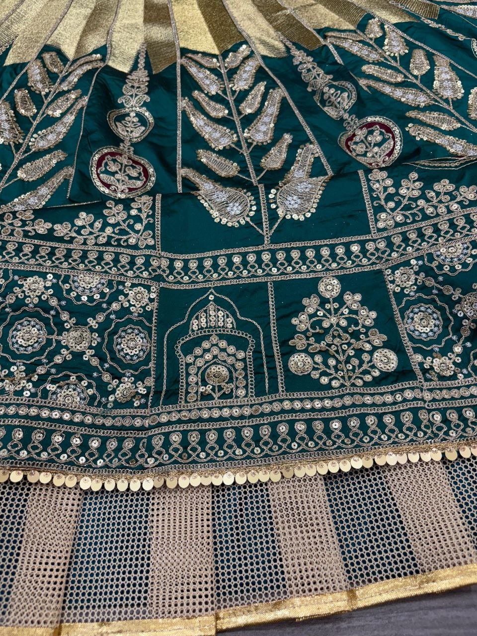 Rama Green Satin Silk Embelish Embroidered Work Lehenga Choli