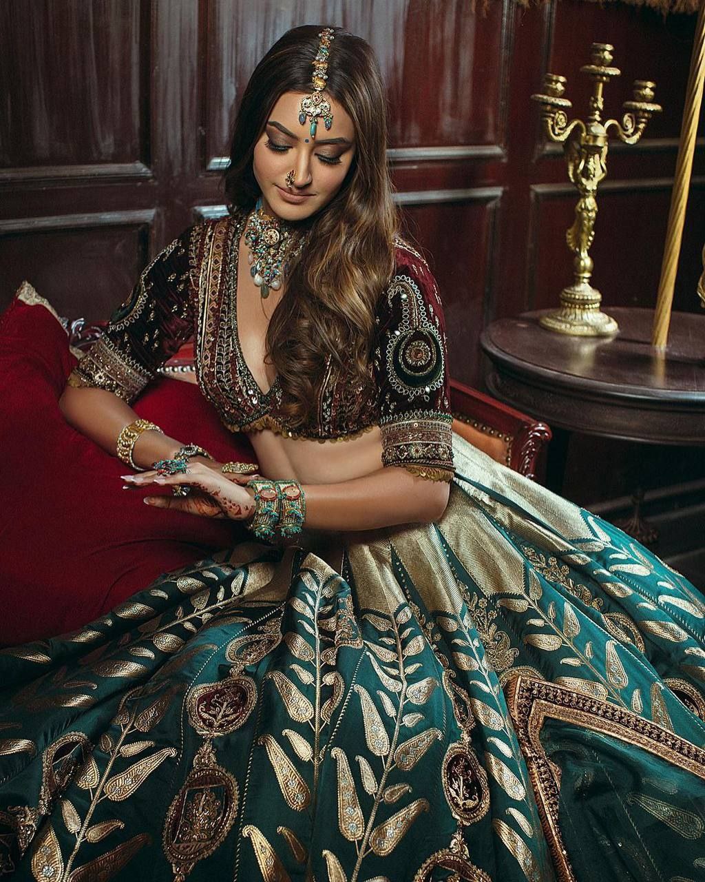 Rama Green Satin Silk Embelish Embroidered Work Lehenga Choli