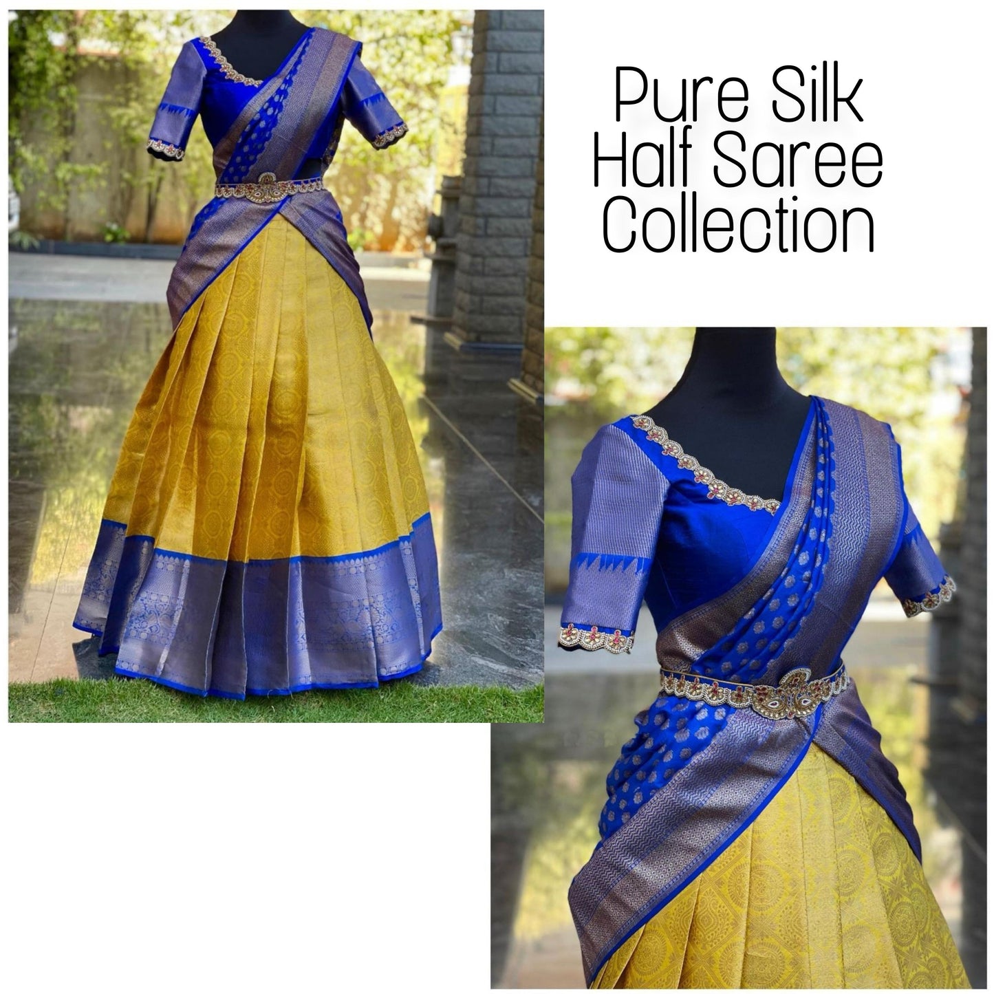Lemon Colour Kanjiveram Silk Half Saree Lehenga