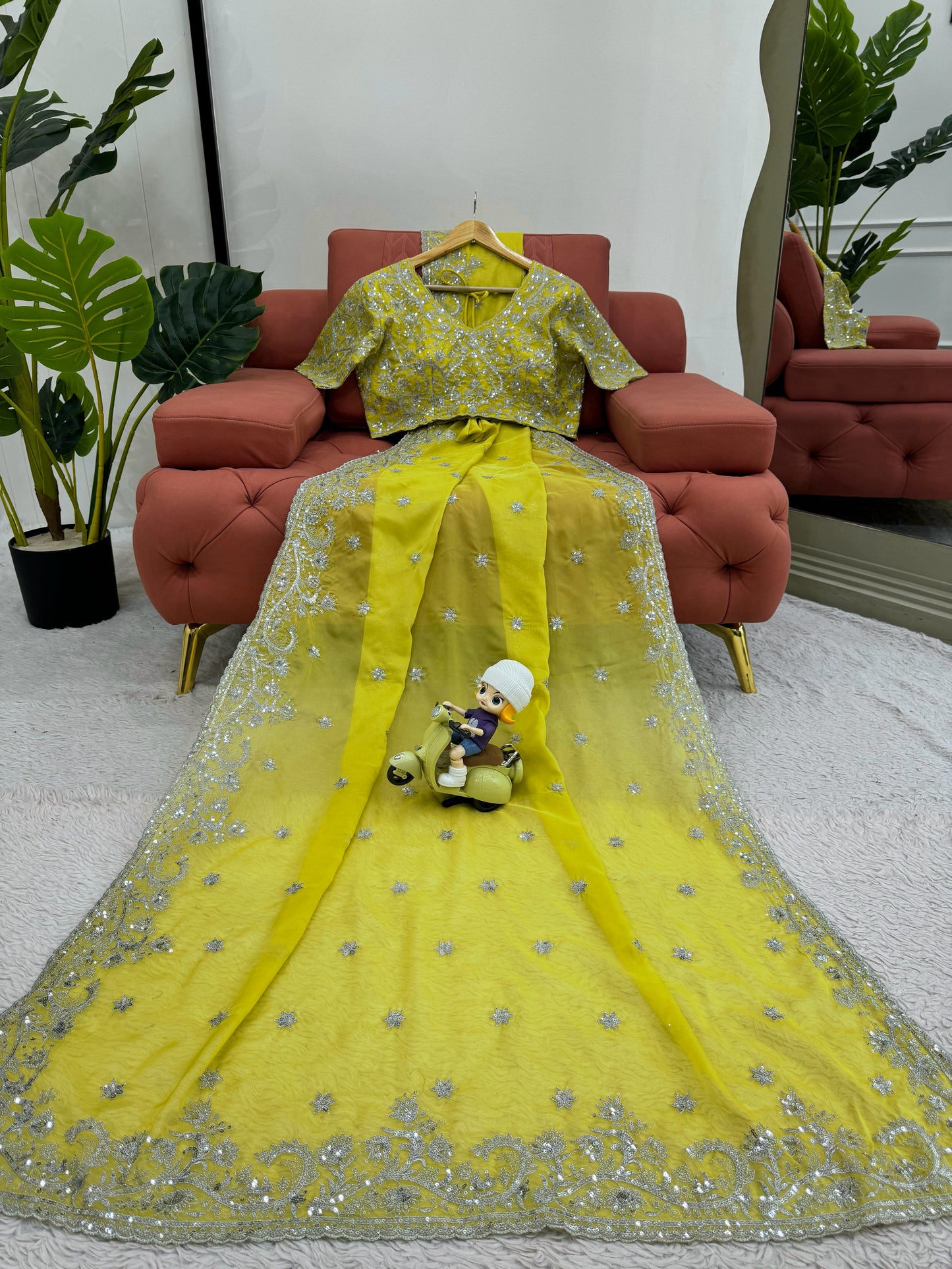 Glow in Yellow Tuby Silk Lemon Sequence Work Saree with Blouse
