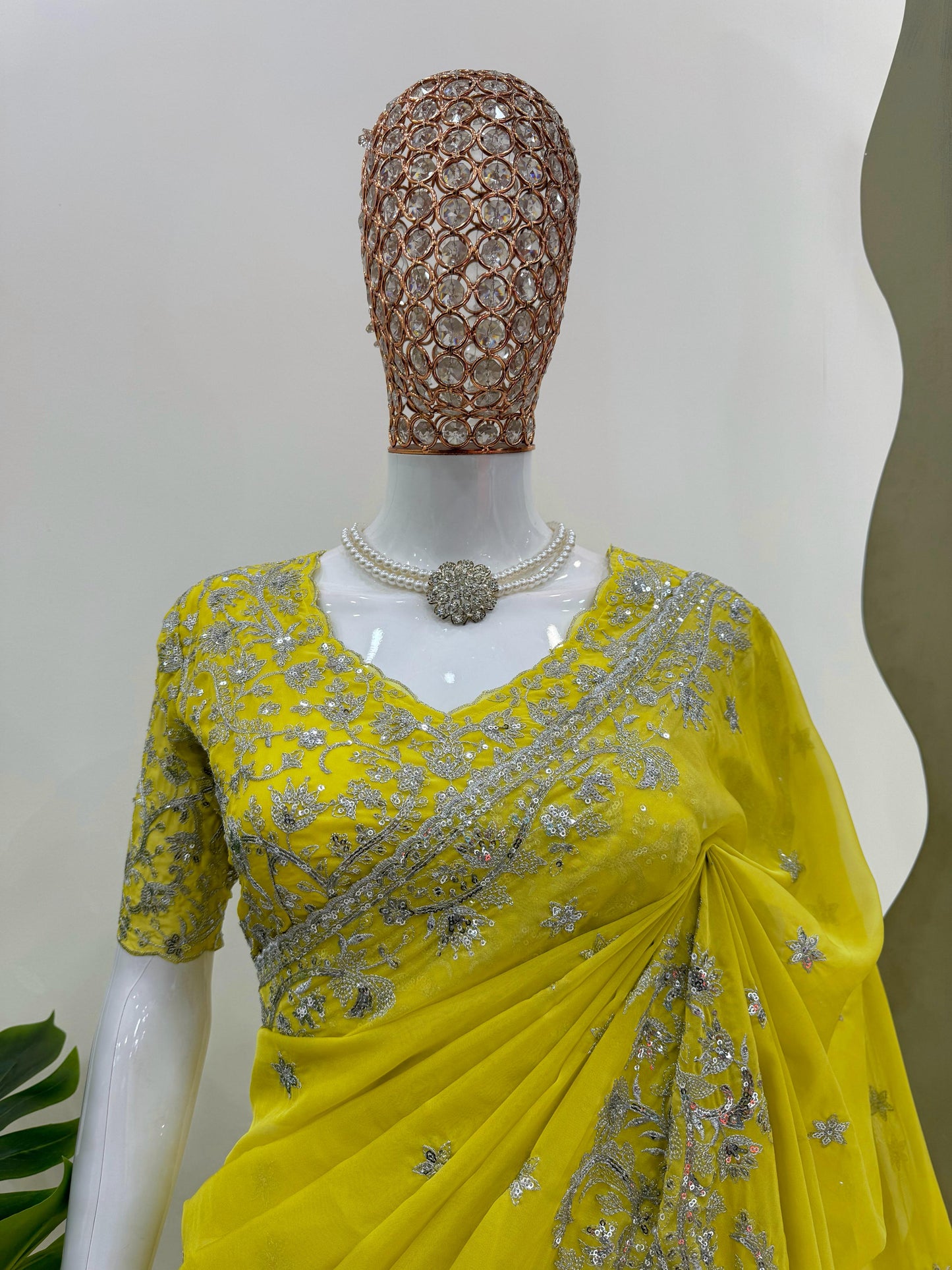 Glow in Yellow Tuby Silk Lemon Sequence Work Saree with Blouse