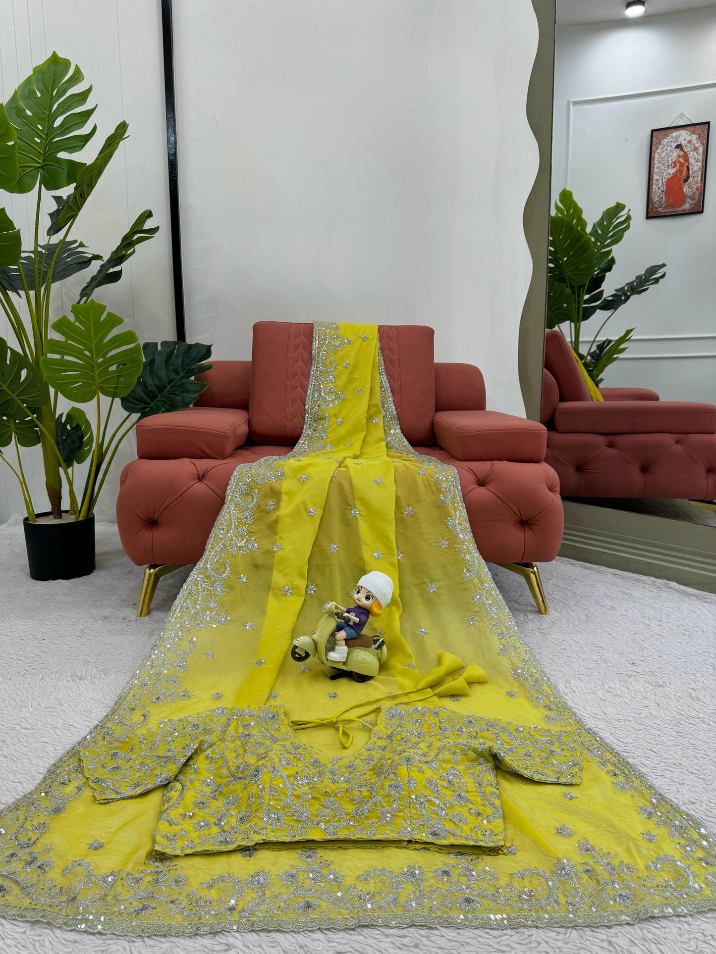 Glow in Yellow Tuby Silk Lemon Sequence Work Saree with Blouse