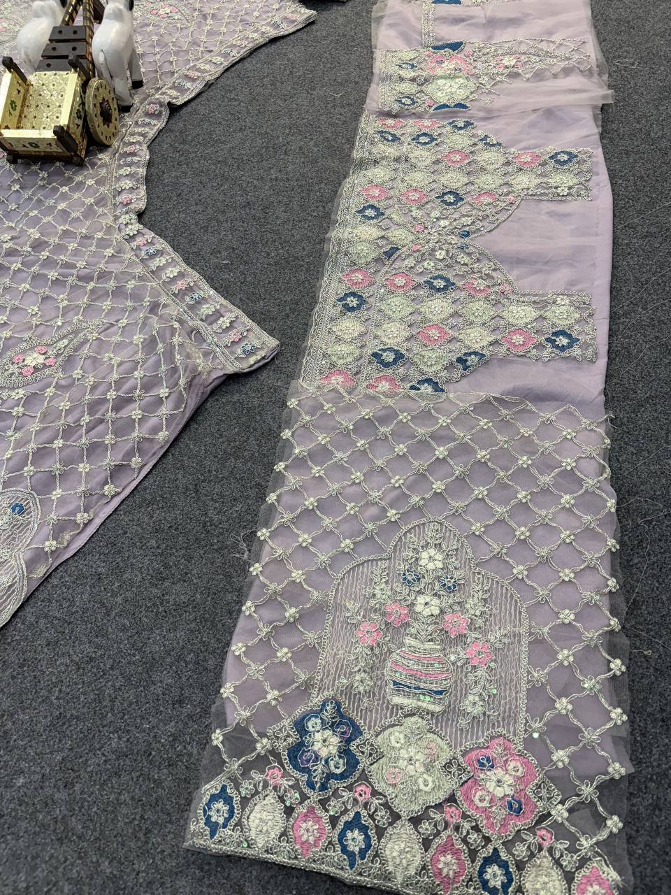 Light Purple Soft Net Embroidered Sequins Work Lehenga Choli With Dupatta
