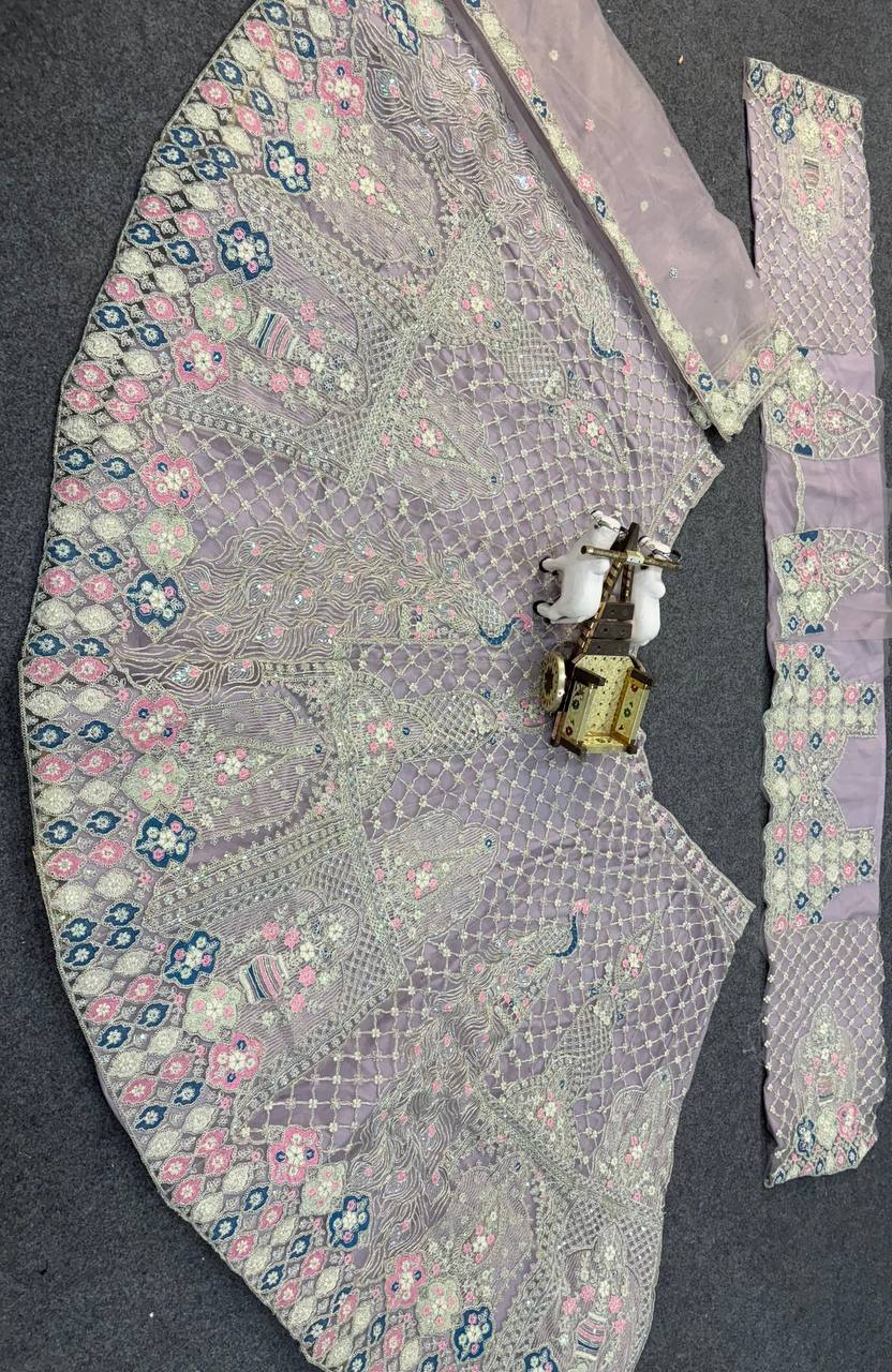 Light Purple Soft Net Embroidered Sequins Work Lehenga Choli With Dupatta