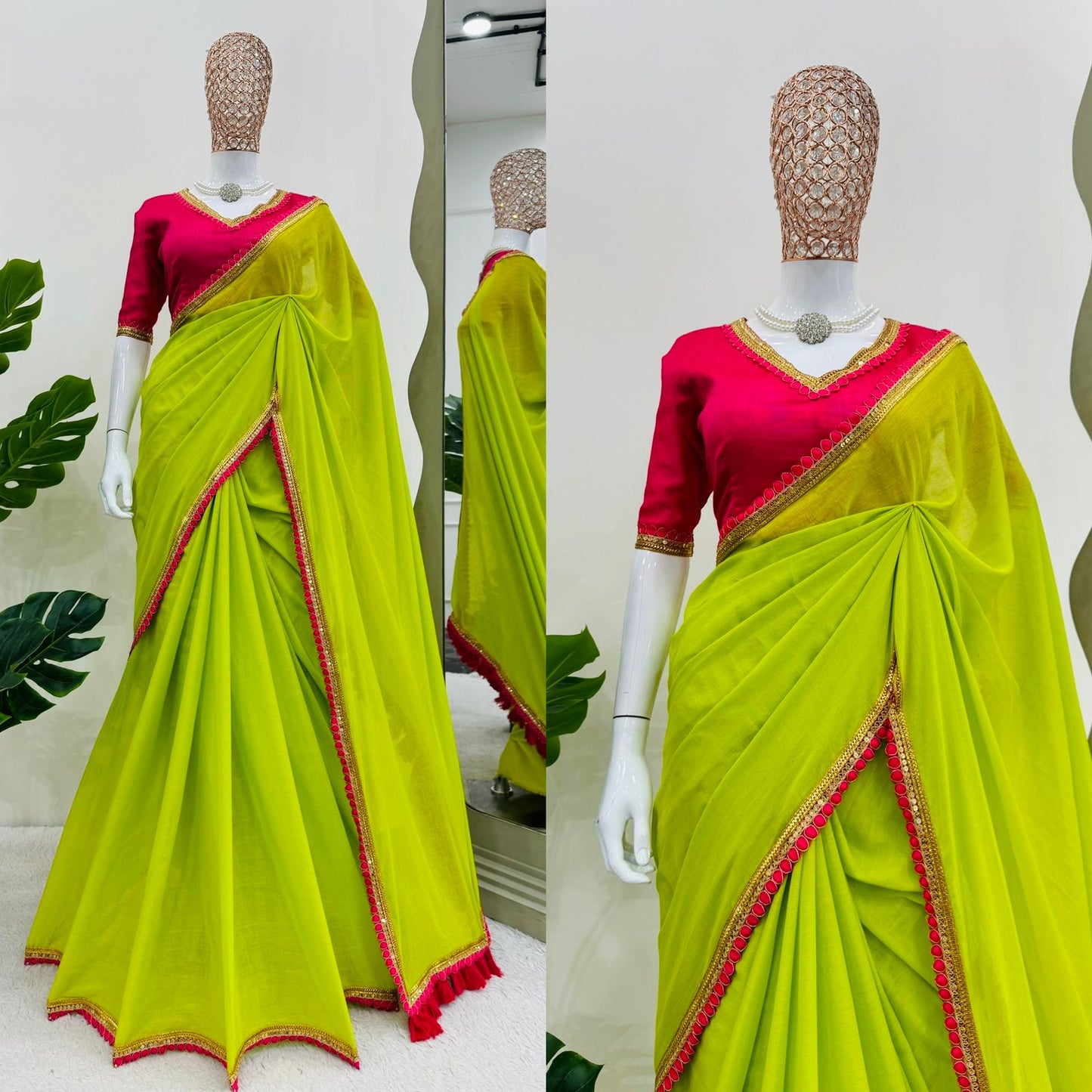Beautiful Georgette Fabric With Fancy Lace Heavy Latkan Pallu Saree