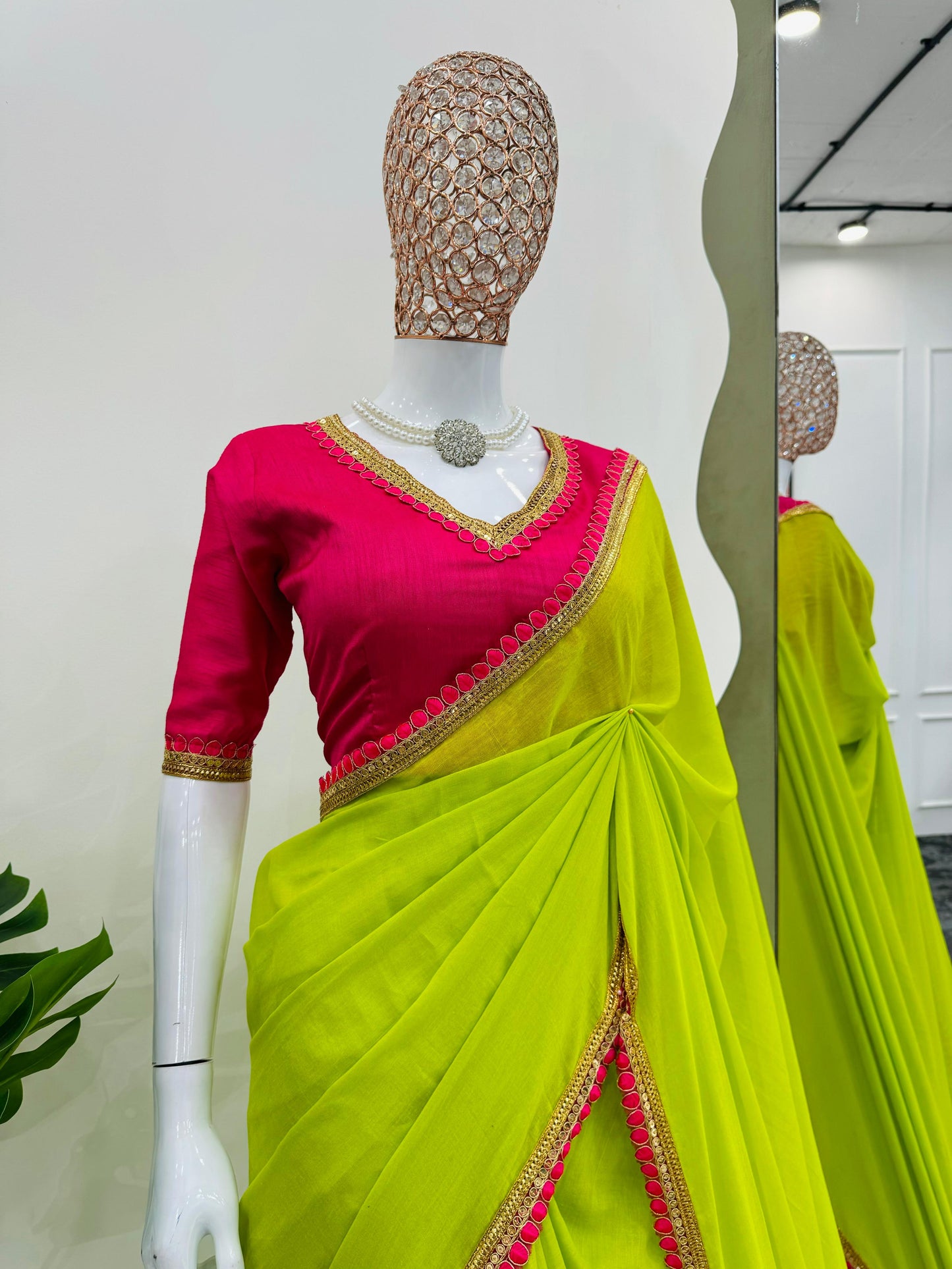 Beautiful Georgette Fabric With Fancy Lace Heavy Latkan Pallu Saree