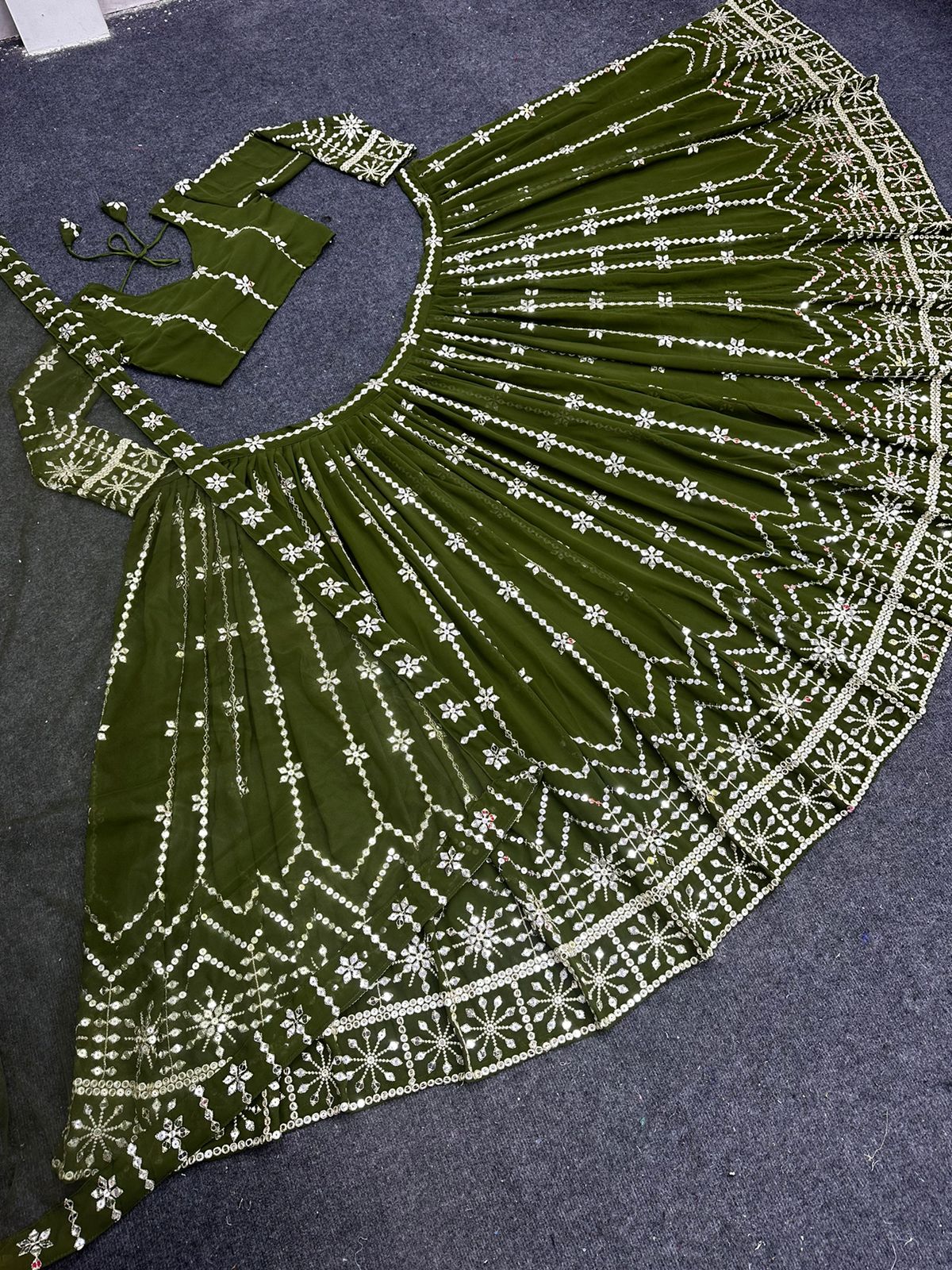 Mehndi Green Georgette Semi Stitched Lehenga Choli