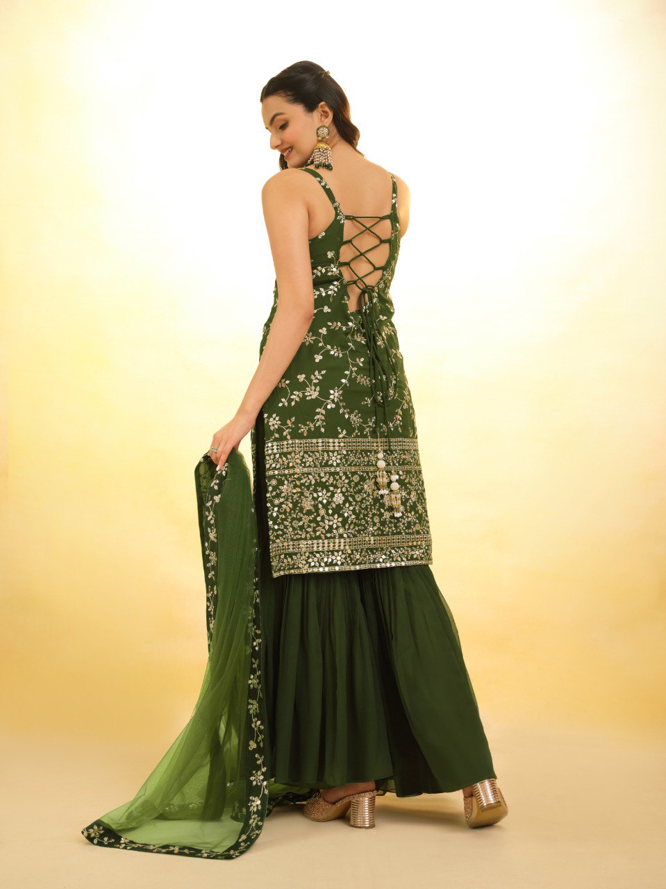 Mehendi Green Colour Georgette Fully Stiched Sharara Suit