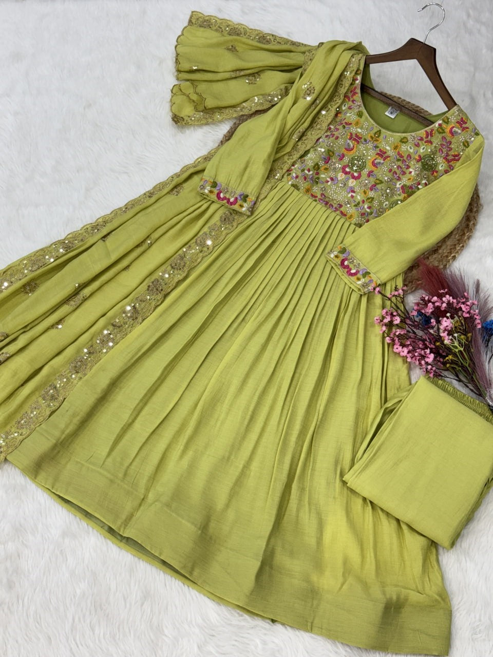 Women's New Trendy Embroidered Anarkali Suit Set with Dupatta