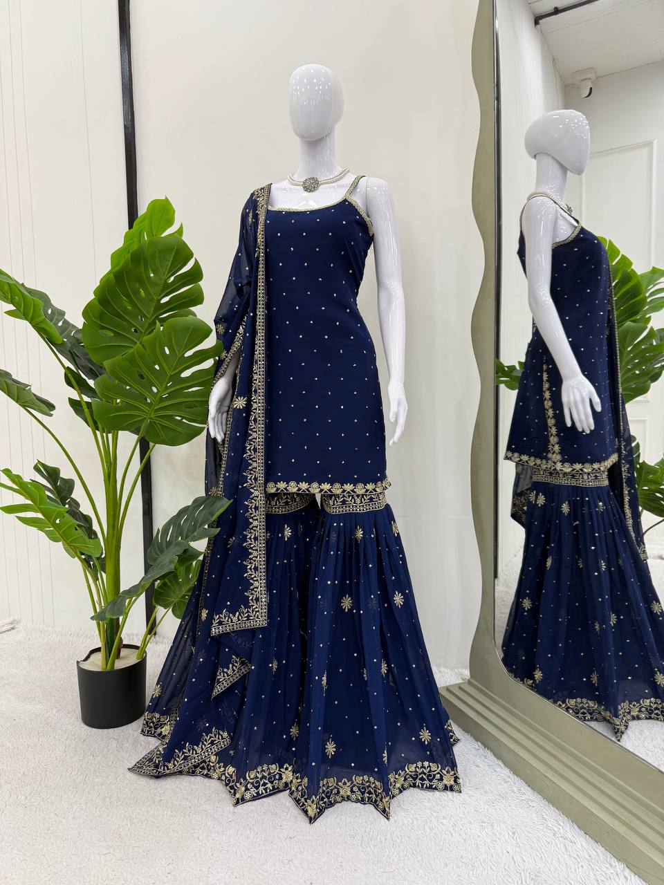Midnight Glow Navy Blue Designer Sharara Suit