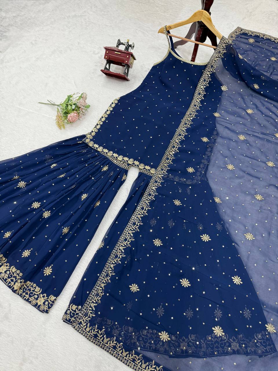 Midnight Glow Navy Blue Designer Sharara Suit