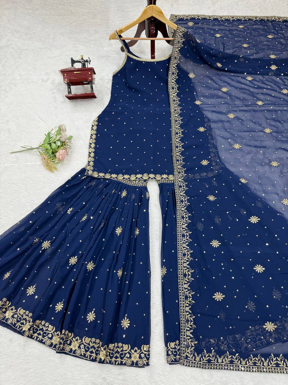 Midnight Glow Navy Blue Designer Sharara Suit