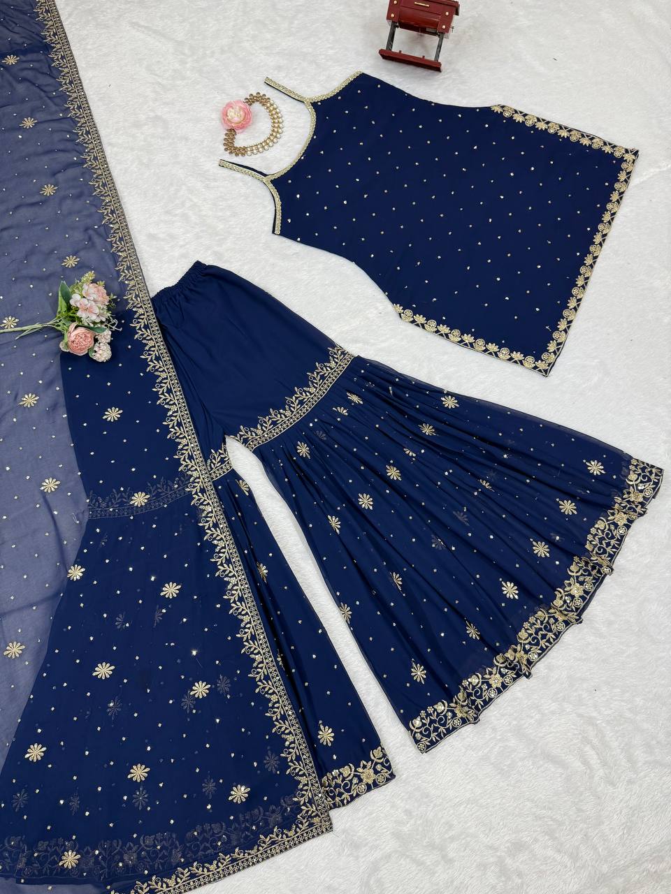 Midnight Glow Navy Blue Designer Sharara Suit