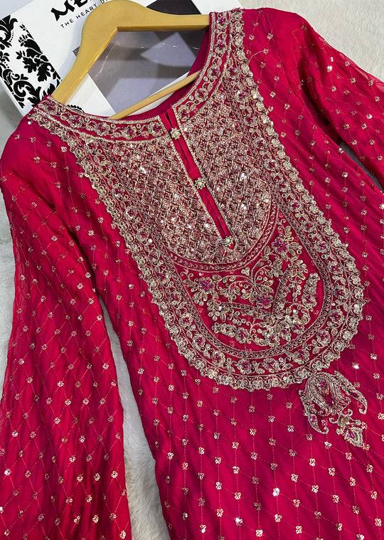 Foux Georgette Thread with Sequence Sharara Suit Fully Stiched
