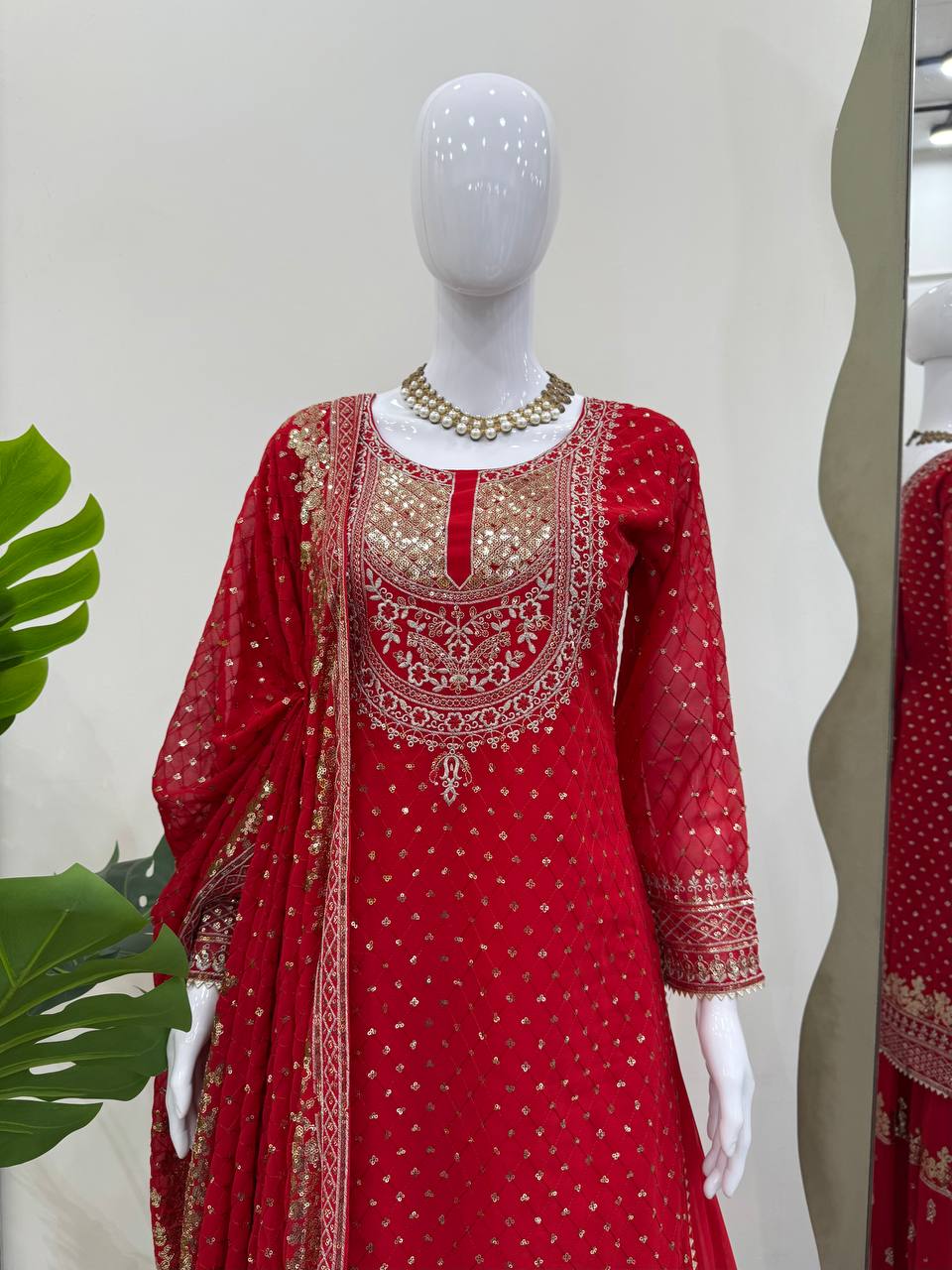 Foux Georgette Thread with Sequence Sharara Suit Fully Stiched
