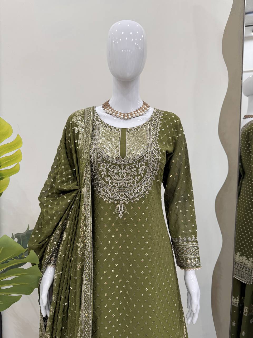 Foux Georgette Thread with Sequence Sharara Suit Fully Stiched