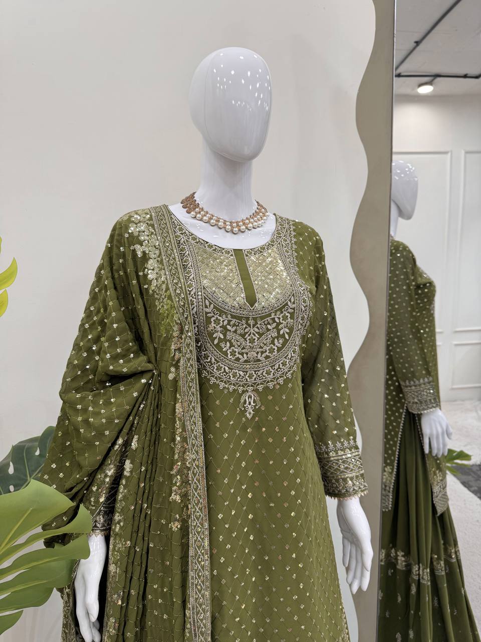Foux Georgette Thread with Sequence Sharara Suit Fully Stiched