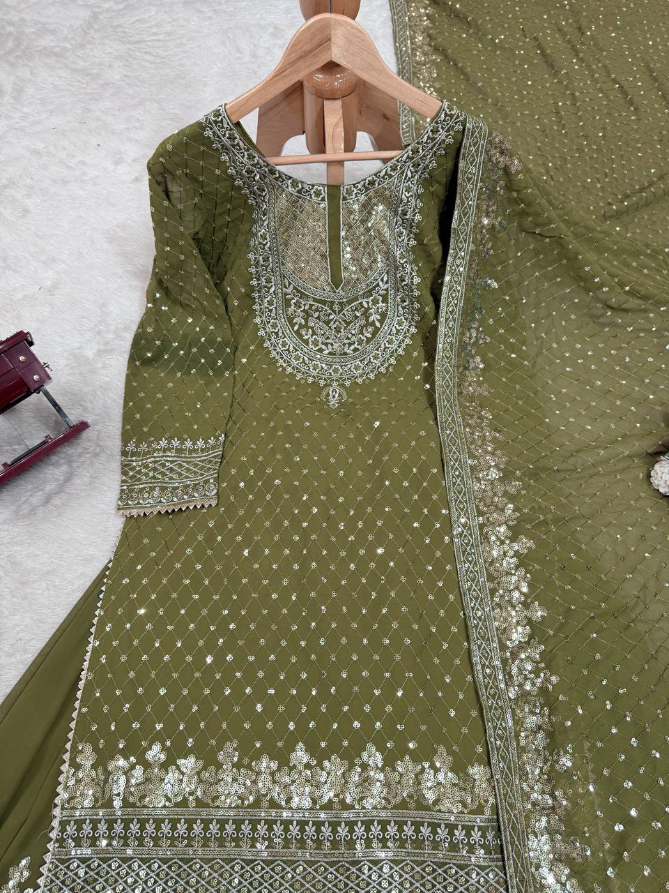 Foux Georgette Thread with Sequence Sharara Suit Fully Stiched