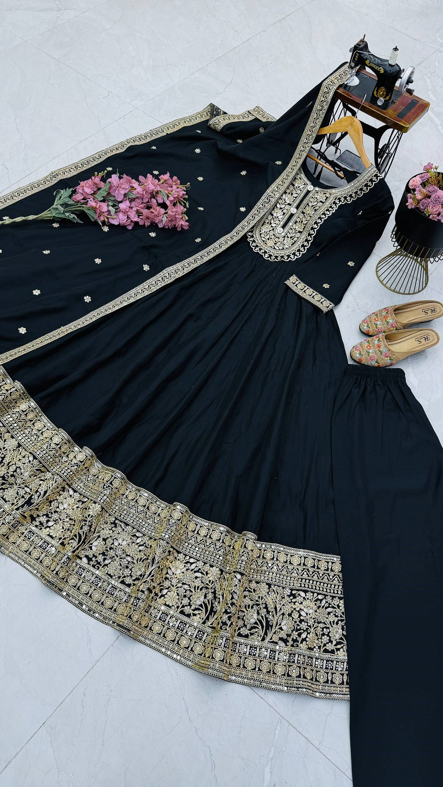 Designer Wedding Wear Flared Heavy Embroidered Anarkali Kurta Pant Set with Dupatta