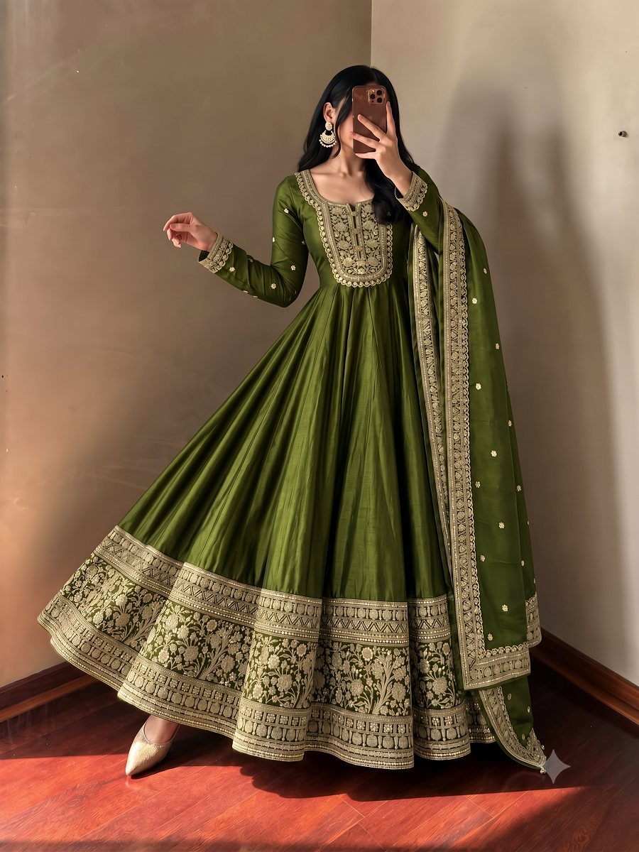 Designer Wedding Wear Flared Heavy Embroidered Anarkali Kurta Pant Set with Dupatta