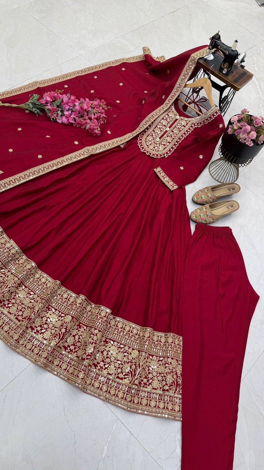 Designer Wedding Wear Flared Heavy Embroidered Anarkali Kurta Pant Set with Dupatta