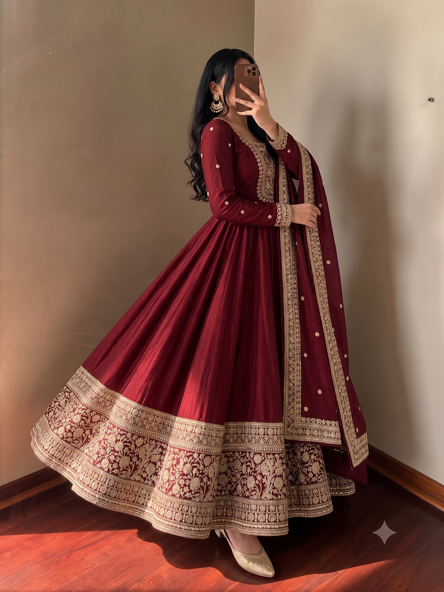 Designer Wedding Wear Flared Heavy Embroidered Anarkali Kurta Pant Set with Dupatta