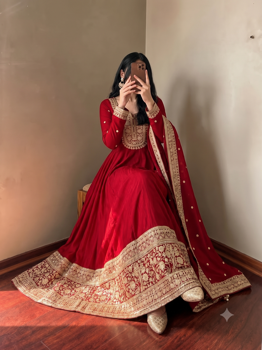 Designer Wedding Wear Flared Heavy Embroidered Anarkali Kurta Pant Set with Dupatta