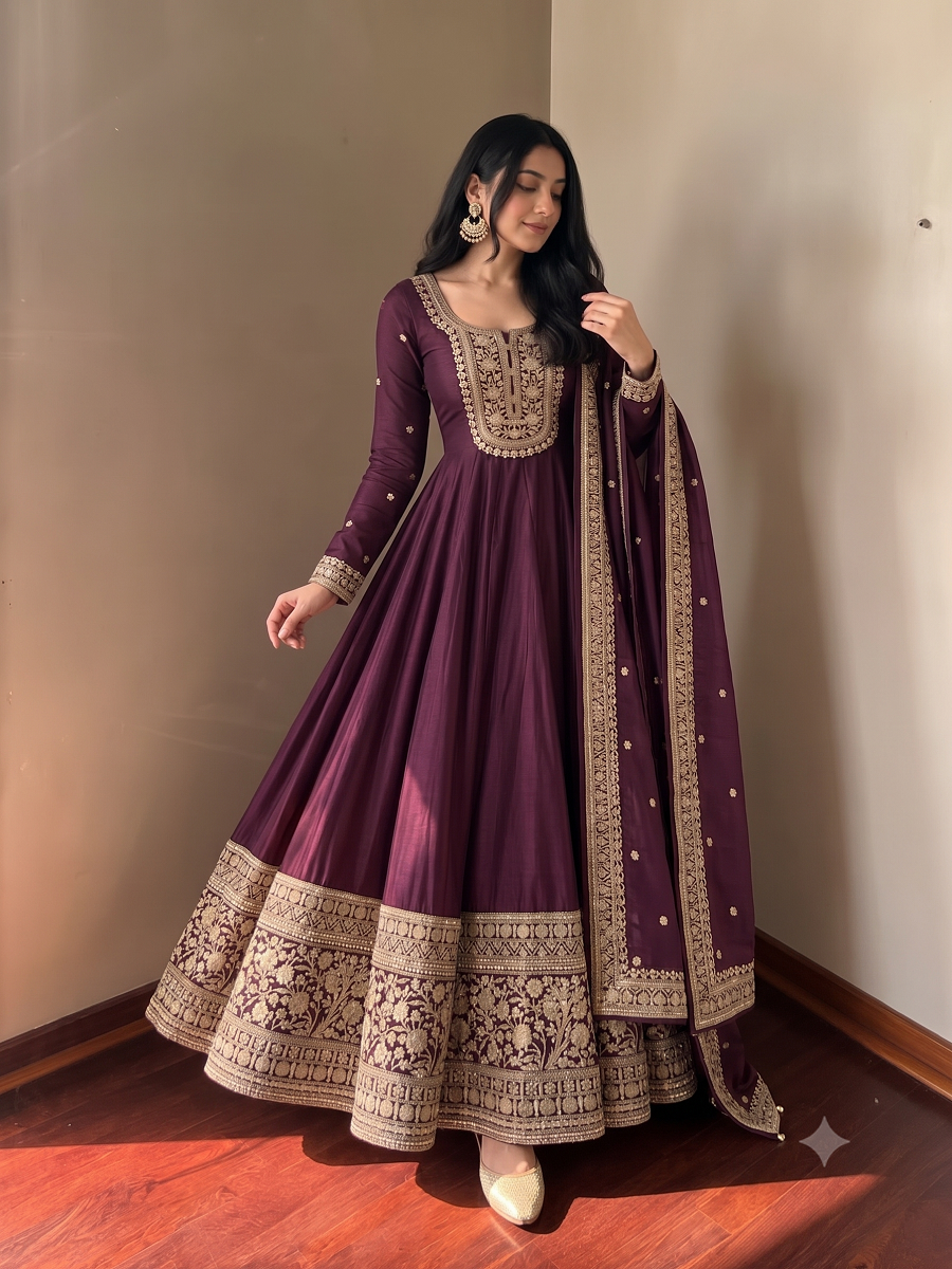 Designer Wedding Wear Flared Heavy Embroidered Anarkali Kurta Pant Set with Dupatta
