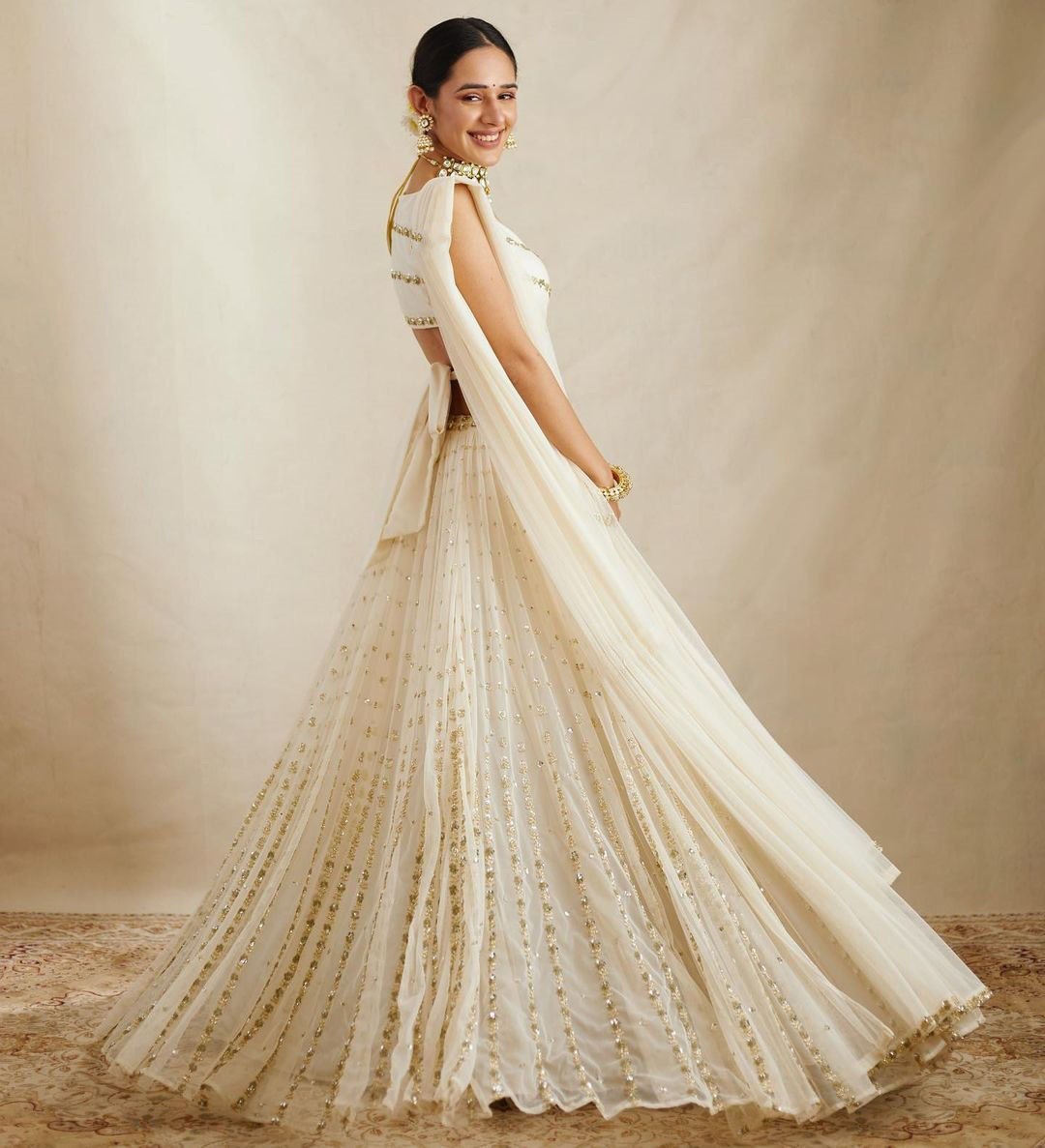Off White Designer Embroidary And Sequence Worked Lehenga Choli