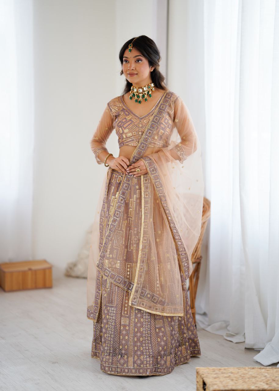 Soft Butterfly Net Peach Colour Wedding Wear Lehenga Choli