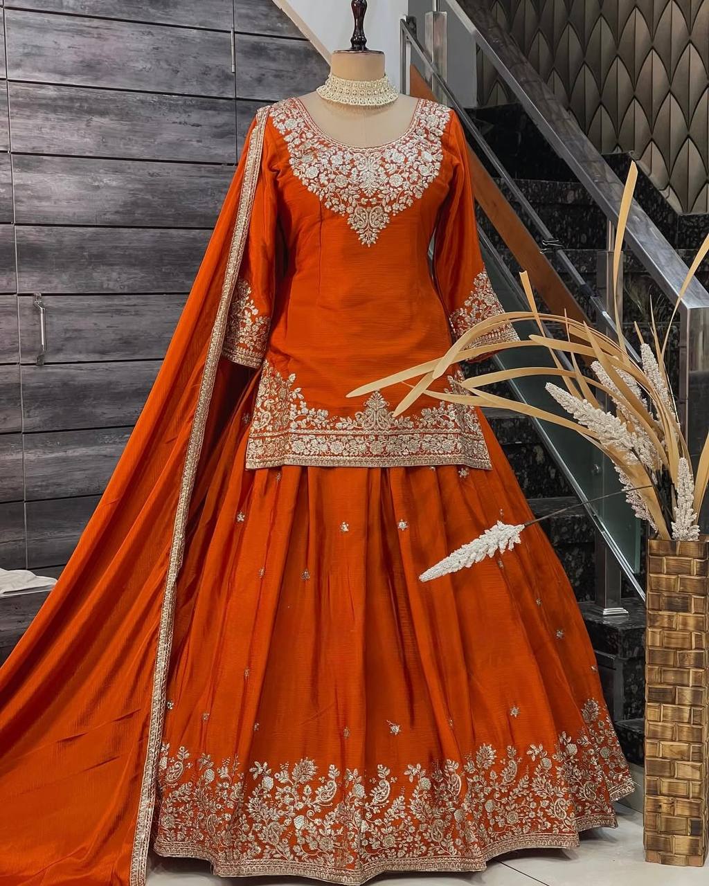 Wedding Wear Chinon Silk Lehenga Top With Dupatta