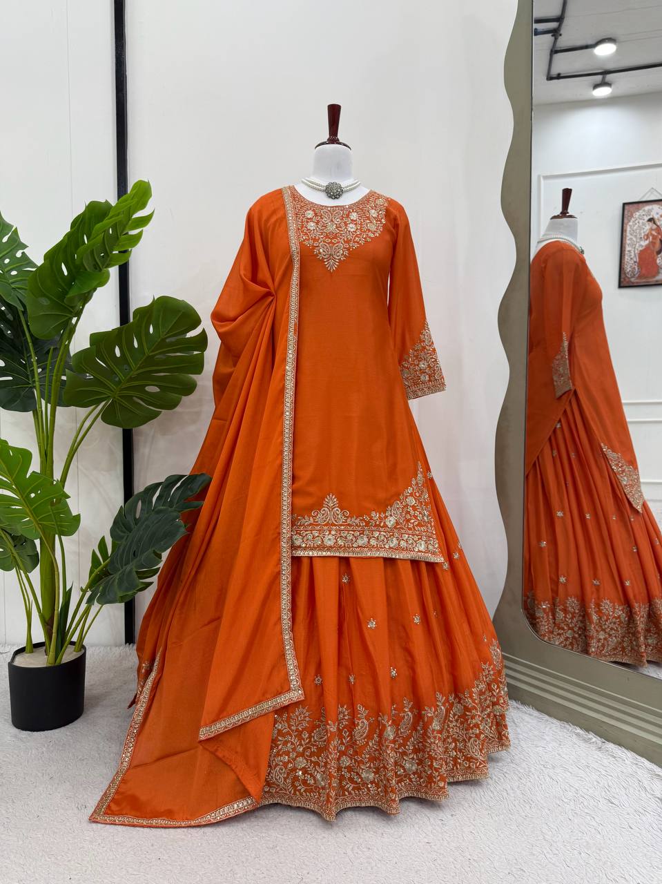 Wedding Wear Chinon Silk Lehenga Top With Dupatta
