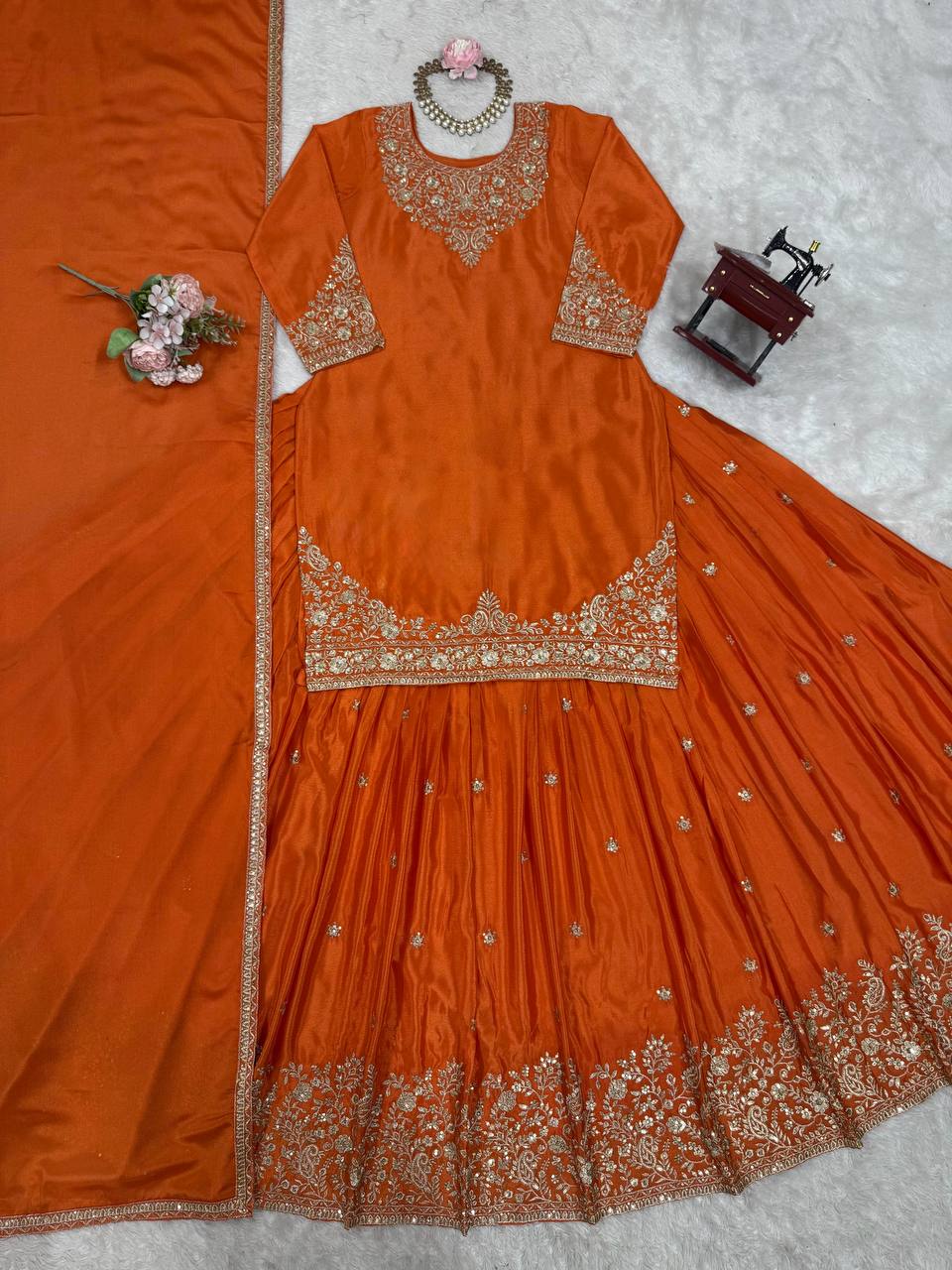 Wedding Wear Chinon Silk Lehenga Top With Dupatta