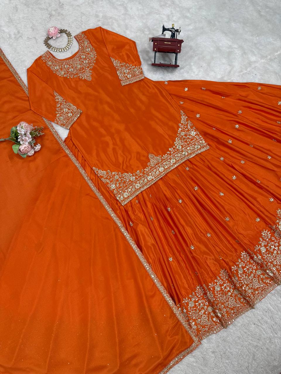 Wedding Wear Chinon Silk Lehenga Top With Dupatta