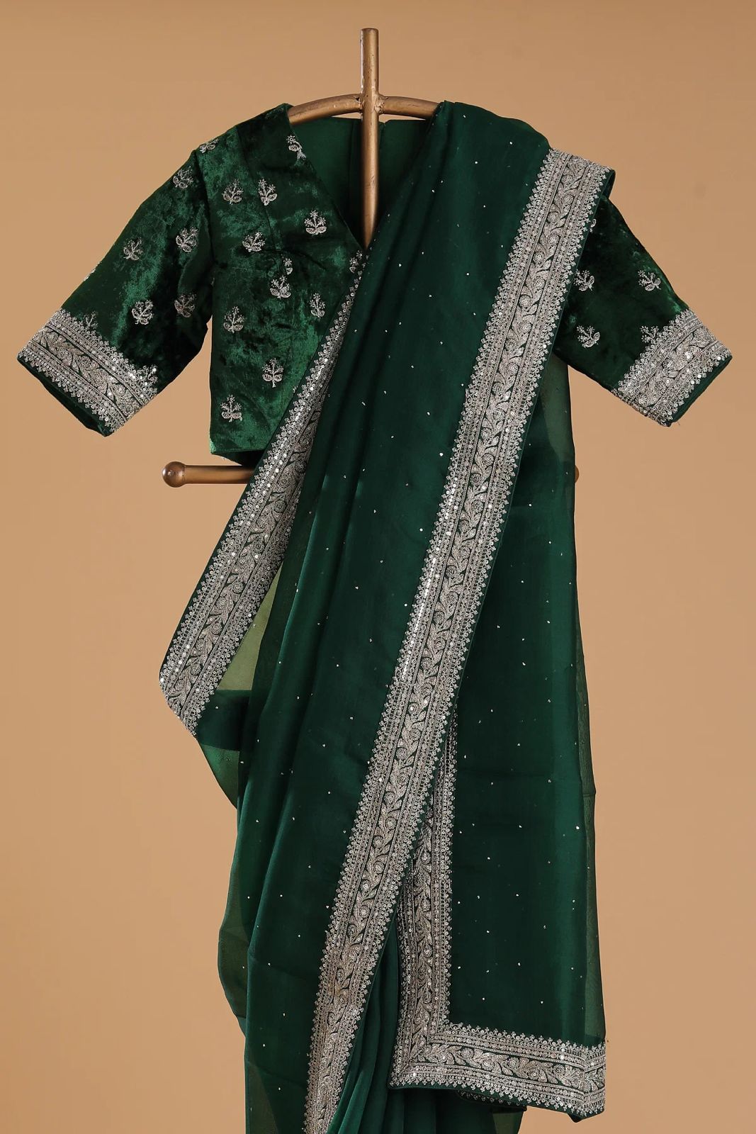 Designer Organza Silk Saree with Shimmering LCD Work