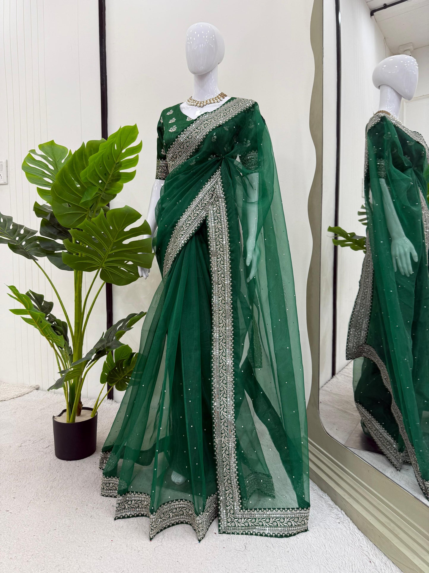 Designer Organza Silk Saree with Shimmering LCD Work