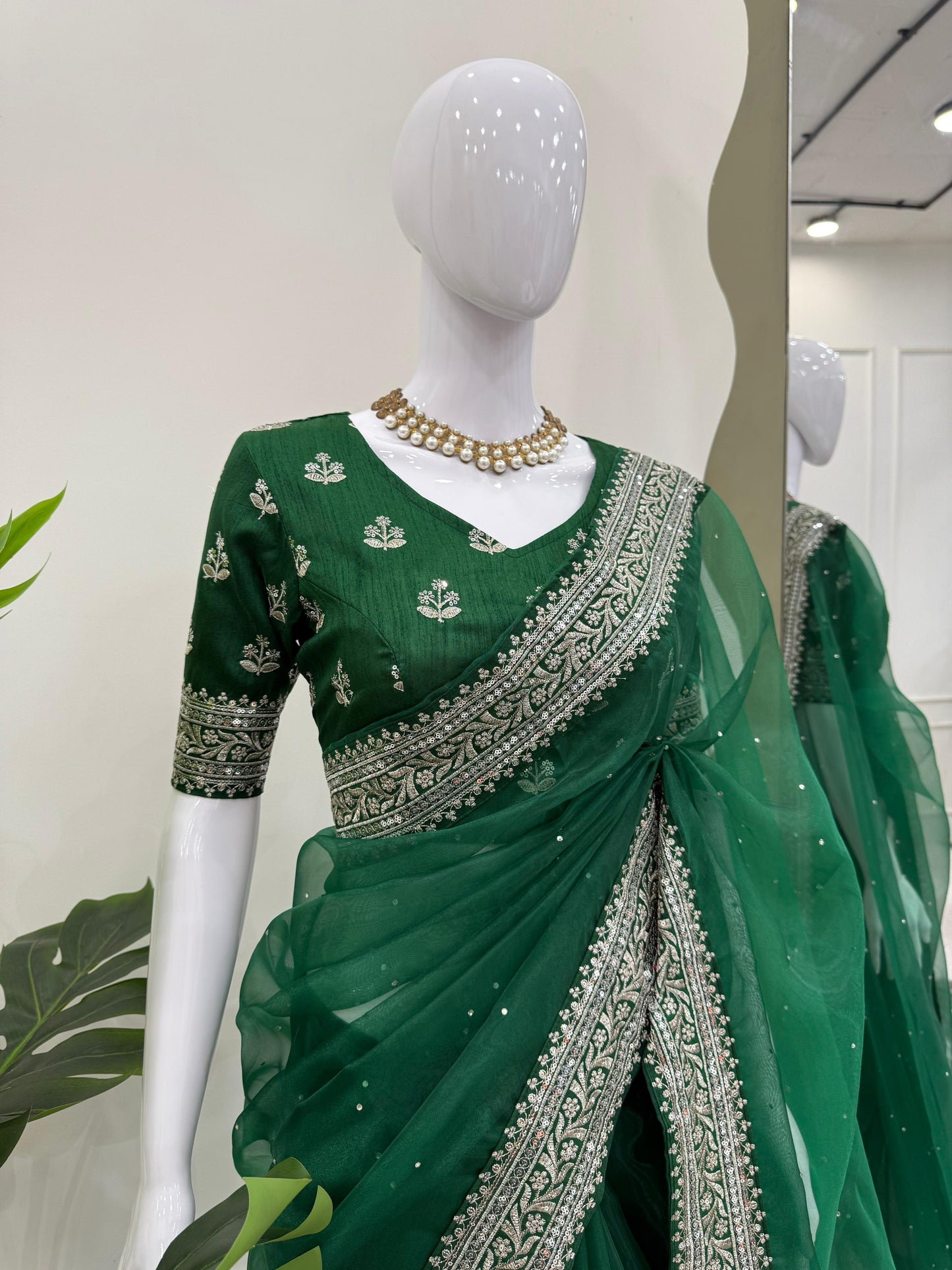 Designer Organza Silk Saree with Shimmering LCD Work