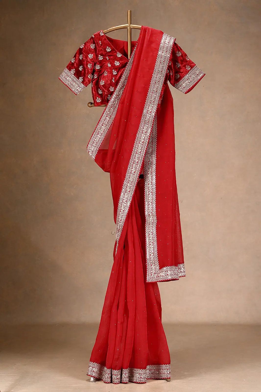 Designer Organza Silk Saree with Shimmering LCD Work