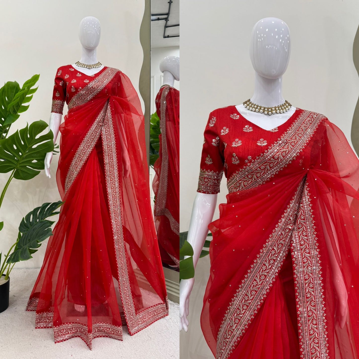 Designer Organza Silk Saree with Shimmering LCD Work