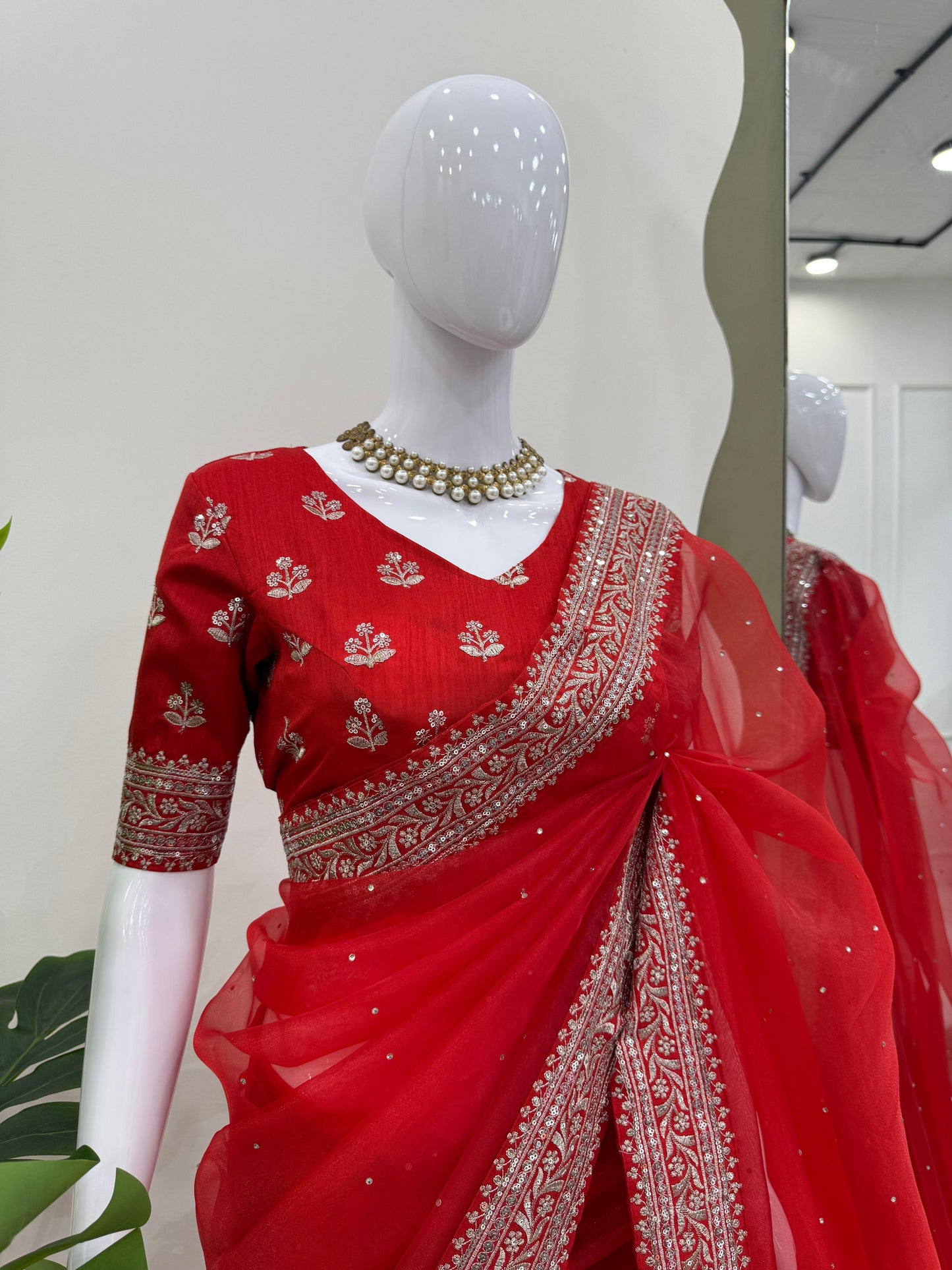Designer Organza Silk Saree with Shimmering LCD Work