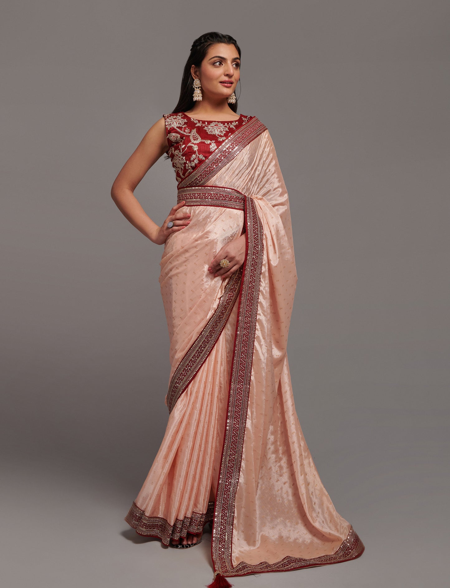 Designer Chinon Silk Print and Border Work Saree Blouse