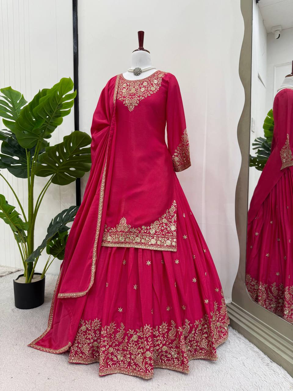 Wedding Wear Chinon Silk Lehenga Top With Dupatta