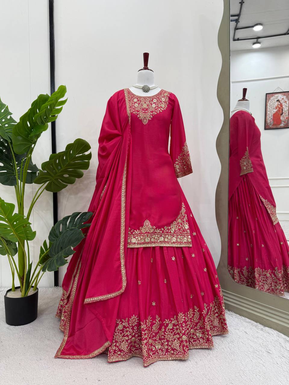 Wedding Wear Chinon Silk Lehenga Top With Dupatta