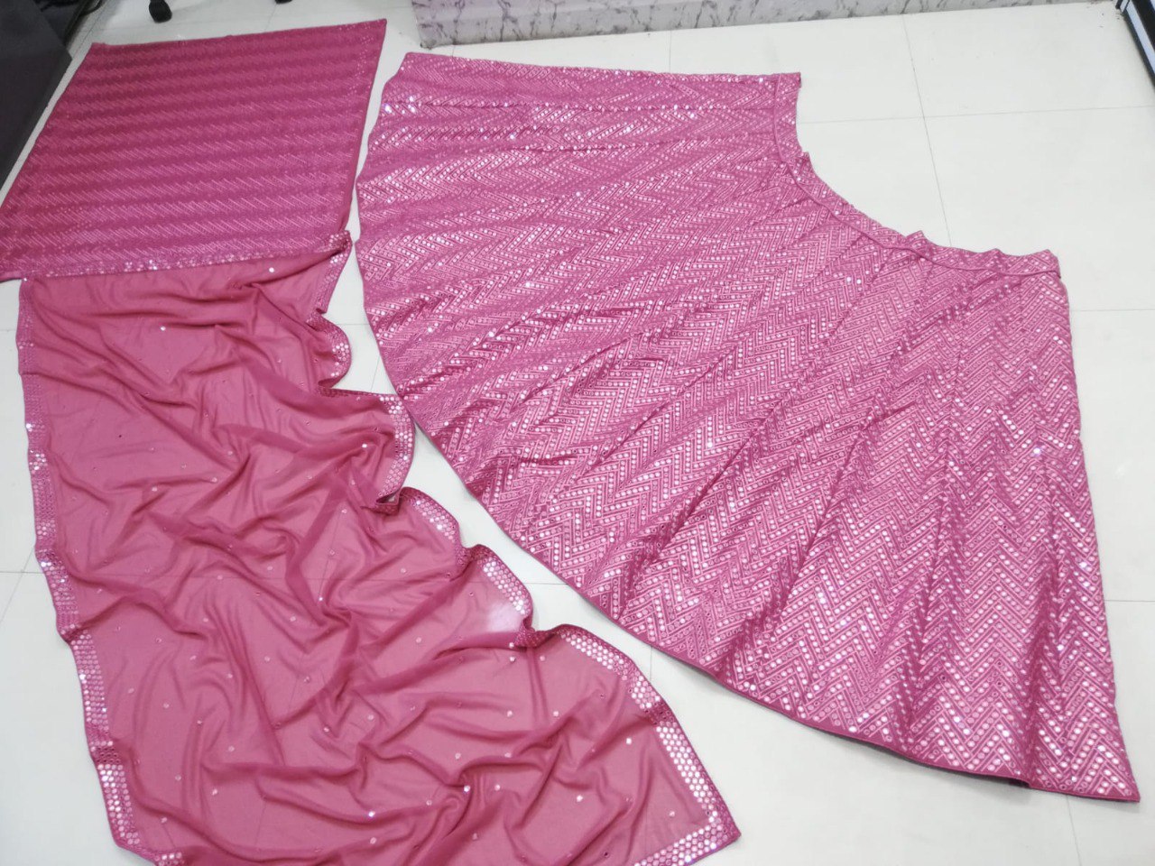 Metalic Pink Georgette Full Embroidary Worked Lehenga Choli