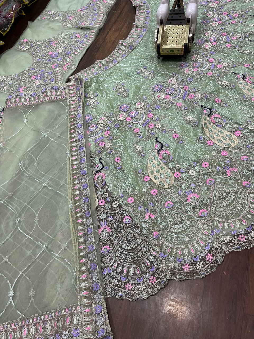 Pink Color Soft Net Coding Embroidered Work Lehenga Choli